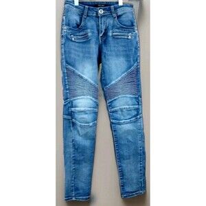 Y2K Red Fox Moto Jeans Womens 3 Low Rise Stretch Biker Zip Pocket Goth Grunge